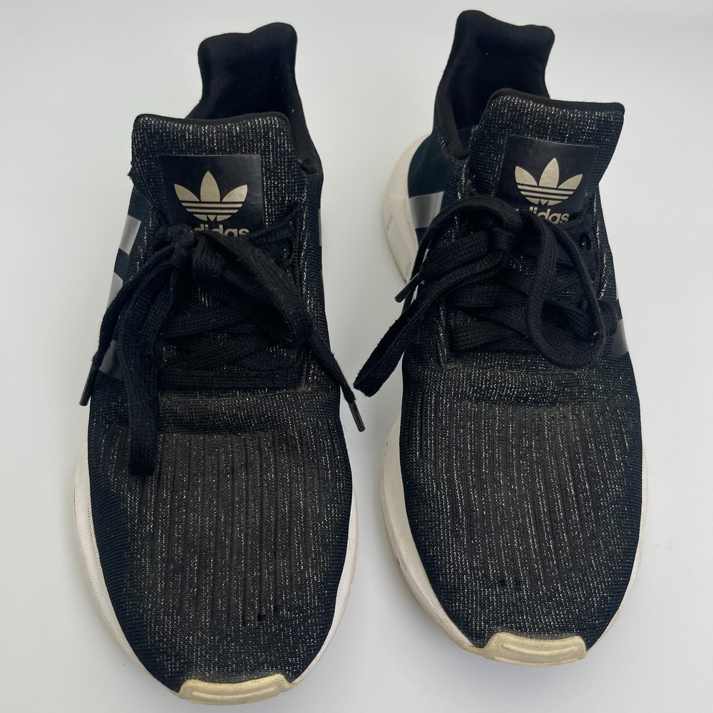 Adidas Swift Run C02018 Sneakers Womens US 8 Black Knit Lace Up Running Shoes